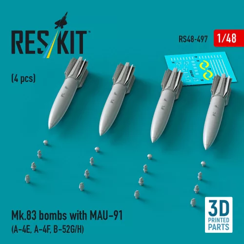 Reskit - Mk.83 bombs with MAU-91 (4 pcs) (A-4E A-4F B-52G/H) (3D printed)