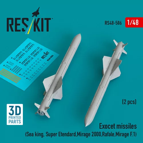 Reskit - Exocet missiles (2 pcs) (Sea King, Super Etendard, Mirage 2000, Rafale, Mirage F.1) (3D Printed)