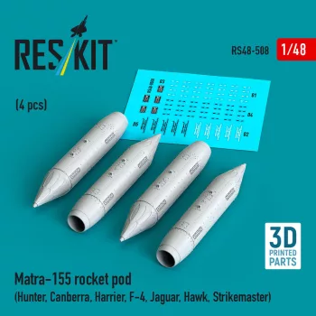   Reskit - Matra-155 rocket pod (4 pcs) (Hunter Canberra Harrier F-4 Jaguar Hawk Strikemaster) (3D Printed)