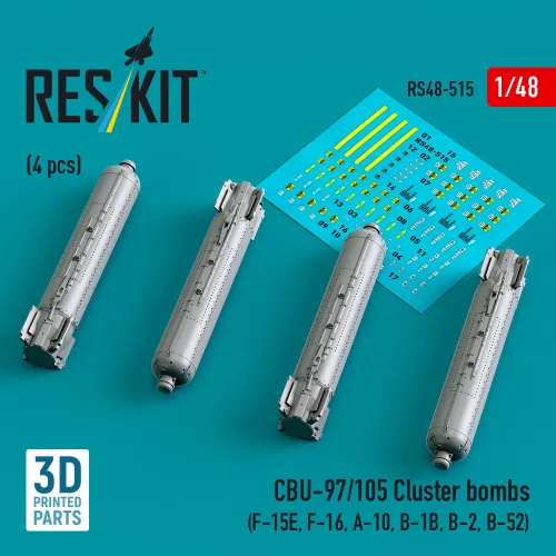 Reskit - CBU-97/105 cluster bombs (4 pcs) (F-15E, F-16, A-10, B-1B, B-2, B-52) (3D Printed)