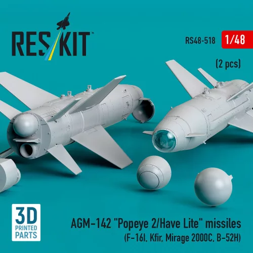 Reskit - AGM-142 Popeye 2/Have Lite missiles (2 pcs) (F-16I Kfir Mirage 2000C B-52H) (3D Printed)