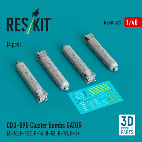 Reskit - CBU-89B cluster bombs GATOR (4 pcs) (A-10 F-15E F-16 B-52 B-1B B-2) (3D Printed)