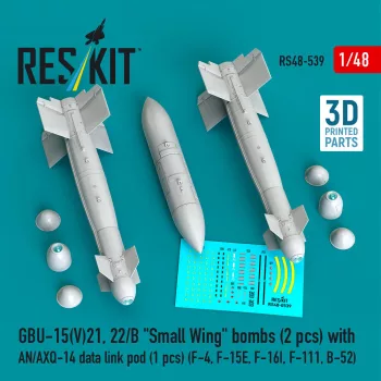   Reskit - GBU-15(V)21 22/B Small Wing bombs (2 pcs) with AN/AXQ-14 data link pod (1 pcs) (F-4 F-15E F-16I F-111 B-52) (3D Printed)