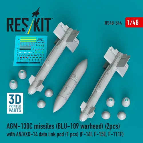 Reskit - AGM-130C missiles (2 pcs) (BLU-109 warhead) with AN/AXQ-14 data link pod (1 pcs) (F-16I F-15E F-111F) (3D Printed)