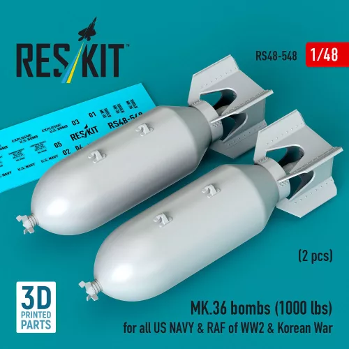 Reskit - MK.36 bombs (2 pcs) (1000 lbs) for all US NAVY & RAF of WW2 & Korean War (3D Printed)
