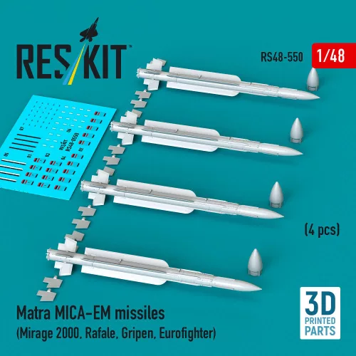 Reskit - Matra MICA-EM missiles (4 pcs) (Mirage 2000 Rafale Gripen Eurofighter) (3D Printed)