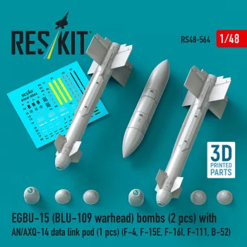   Reskit - EGBU-15 (BLU-109 warhead) bombs (2 pcs) with AN/AXQ-14 data link pod (1 pcs) (F-4, F-15E, F-16I, F-111, B-52) (3D Printed)