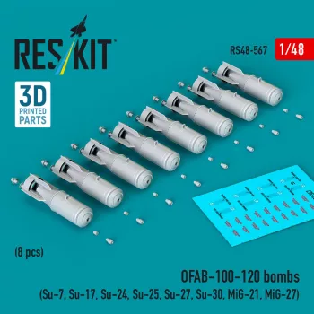   Reskit - OFAB-100-120 bombs (8 pcs) (Su-7 Su-17 Su-24 Su-25 Su-27 Su-30 MiG-21 MiG-27) (3D Printed)