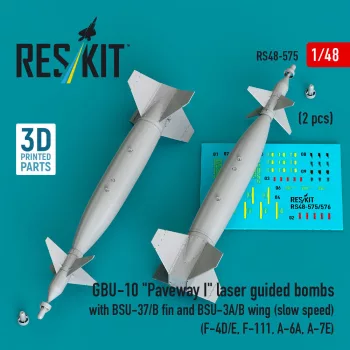   Reskit - GBU-10 Paveway I laser guided bombs with BSU-37/B fin and BSU-3A/B wing (slow speed) (2 pcs) (F-4D/E, F-111, A-6A, A-7E) (3D Printed)