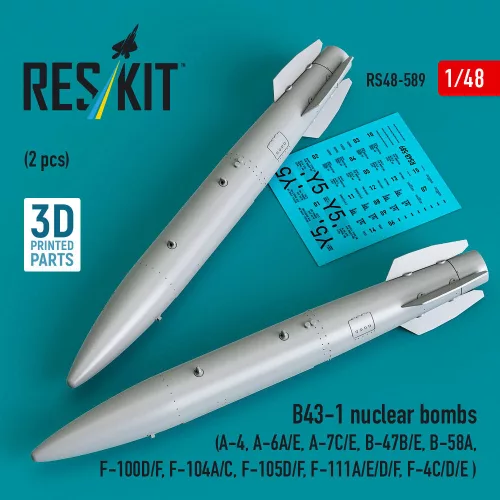 Reskit - B43-1 nuclear bombs (2 pcs) (A-4, A-6A/E, A-7C/E, B-47B/E, B-58A, F-100D/F, F-104A/C, F-105D/F, F-111A/D/E/F, F-4C/D/E ) (3D Printed)