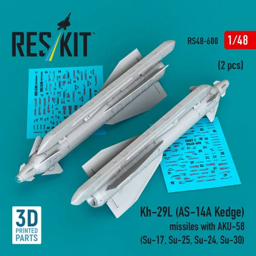 Reskit - Kh-29L (AS-14A Kedge) missiles with AKU-58 (2 pcs) (Su-17, Su-25, Su-24, Su-30) (3D Printed)