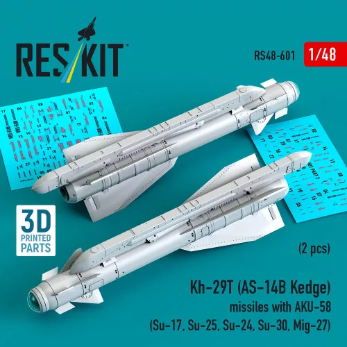 Reskit - Kh-29T (AS-14B Kedge) missiles with AKU-58 (2 pcs) (Su-17 Su-25 Su-24 Su-30 Mig-27) (3D Printed)