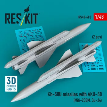   Reskit - Kh-58U missiles with AKU-58 (2 pcs) (MiG-25BM, Su-24) (3D Printed)