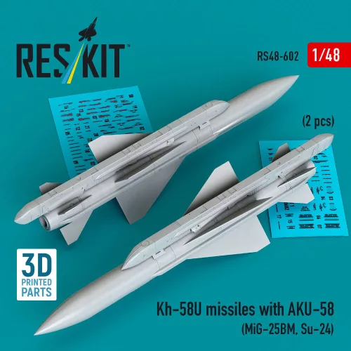 Reskit - Kh-58U missiles with AKU-58 (2 pcs) (MiG-25BM, Su-24) (3D Printed)