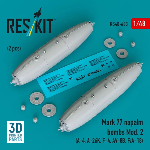 Reskit - Mark 77 napalm bombs Mod. 2 (2pcs) (A-4 A-26K F-4 AV-8B F/A-18) (3D Printed)