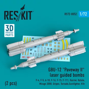   Reskit - GBU-12 Paveway II laser guided bombs (2 pcs) (F-4 F-5 A-10 F-16 F-15 F-111 Harrier Rafale Mirage 2000 Gripen Tornado,Eurofighter Kfir) (3D Printed)
