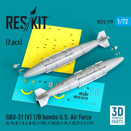 Reskit - GBU-31 (V) 1/B bombs U.S. Air Force (2 pcs) (A-10 B-1 B-2 B-52 F-15E F-16C/D F-35 F-22 P-3 F-117) (3D Printed)