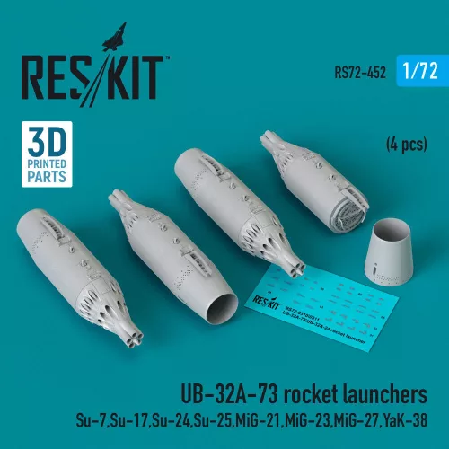 Reskit - UB-32A-73 rocket launchers (4 pcs) (Su-7 Su-17 Su-24 Su-25 MiG-21 MiG-23 MiG-27 YaK-38) (3D Printed)