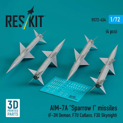 Reskit - AIM-7A Sparrow I missiles (4 pcs) (F-3H Demon F7U Cutlass F3D Skynight) (3D Printed)