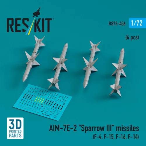 Reskit - AIM-7E-2 Sparrow III missiles (4 pcs) (F-4, F-15, F-16, F-14) (3D Printed)
