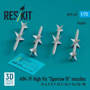   Reskit - AIM-7F High Vis Sparrow III missiles (4 pcs) (F-4, F-5, F-15, F-16, F-14, F/A-18) (3D Printed)