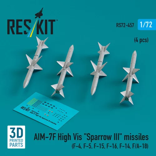 Reskit - AIM-7F High Vis Sparrow III missiles (4 pcs) (F-4, F-5, F-15, F-16, F-14, F/A-18) (3D Printed)