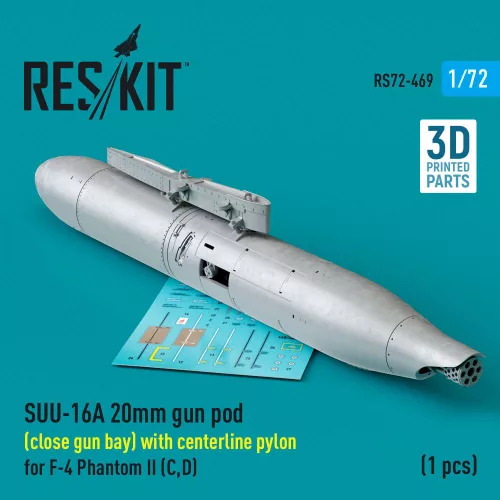 Reskit - SUU-16A 20mm gun pod (close gun bay) with centerline pylon for F-4 Phantom II (C,D) (1 pcs) (3D Printed)