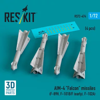   Reskit - AIM-4 Falcon missiles (4 pcs) (F-89H, F-101B/F (early), F-102A) (3D Printed)