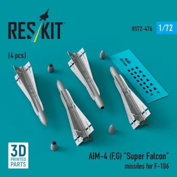   Reskit - AIM-4 (F, G) Super Falcon missiles for F-106 (4 pcs) (3D Printed)