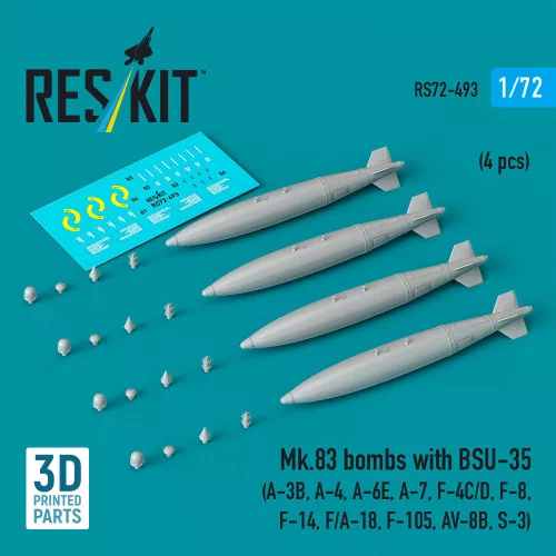 Reskit - Mk.83 bombs with BSU-35 (4 pcs) (A-3B A-4 A-6E A-7 F-4C/D F-8 F-14 F/A-18 F-105 AV-8B S-3) (3D printed)