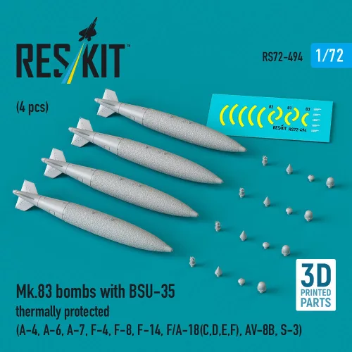 Reskit - Mk.83 bombs with BSU-35 thermally protected (4 pcs) (A-4 A-6 A-7 F-4 F-8 F-14 F/A-18(C,D,E,F) AV-8B S-3) (3D printed)