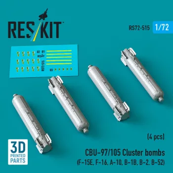   Reskit - CBU-97/105 cluster bombs (4 pcs) (F-15E, F-16, A-10, B-1B, B-2, B-52) (3D Printed)