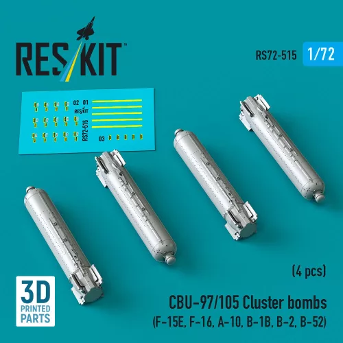 Reskit - CBU-97/105 cluster bombs (4 pcs) (F-15E, F-16, A-10, B-1B, B-2, B-52) (3D Printed)