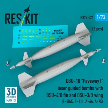   Reskit - GBU-10 Paveway I laser guided bombs with BSU-4/B fin and BSU-3/B wing (2 pcs) (F-4D/E F-111 A-6A A-7E) (3D Printed)