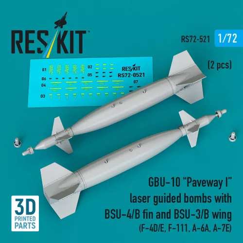 Reskit - GBU-10 Paveway I laser guided bombs with BSU-4/B fin and BSU-3/B wing (2 pcs) (F-4D/E F-111 A-6A A-7E) (3D Printed)
