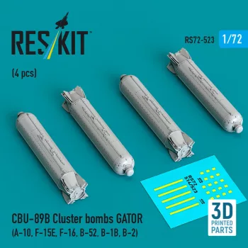   Reskit - CBU-89B cluster bombs GATOR (4 pcs) (A-10 F-15E F-16 B-52 B-1B B-2) (3D Printed)