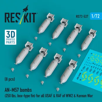   Reskit - AN-M57 bombs (250 lbs box-type fin) for all USAF & RAF of WW2 & Korean War (8 pcs) (3D Printed)
