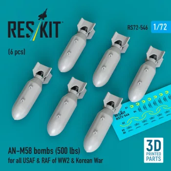   Reskit - AN-M58 bombs (500 lbs) for all USAF & RAF of WW2 & Korean War (6 pcs) (3D Printed)