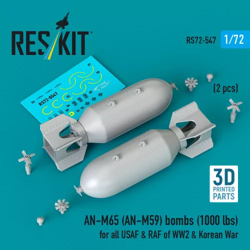 Reskit - AN-M65 (AN-M59) bombs (1000 lbs) for all USAF & RAF of WW2 & Korean War (2 pcs) (3D Printed)