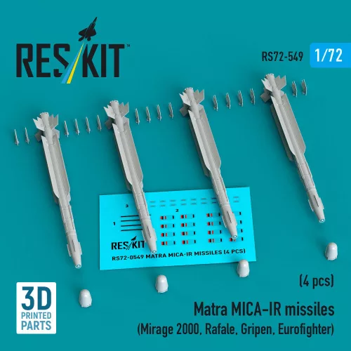 Reskit - Matra MICA-IR missiles (4 pcs) (Mirage 2000 Rafale Gripen Eurofighter) (3D Printed)
