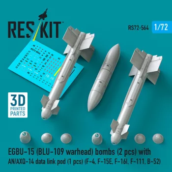   Reskit - EGBU-15 (BLU-109 warhead) bombs (2 pcs) with AN/AXQ-14 data link pod (1 pcs) (F-4 F-15E F-16I F-111 B-52) (3D Printed)