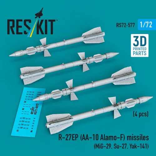 Reskit - R-27EP (AA-10 Alamo-F) missiles (4 pcs) (MiG-29 Su-27 Yak-141) (3D Printed)