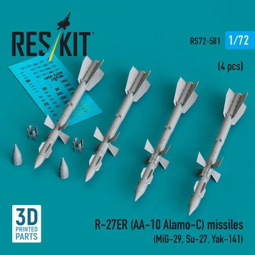 Reskit - R-27ER (AA-10 Alamo-C) missiles (4 pcs) (MiG-29 Su-27 Yak-141) (3D Printed)