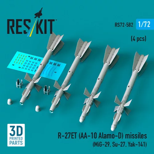 Reskit - R-27ET (AA-10 Alamo-D) missiles (4 pcs) (MiG-29 Su-27 Yak-141) (3D Printed)