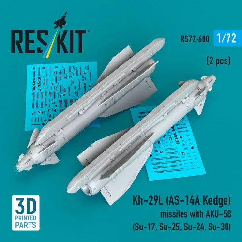 Reskit - Kh-29L (AS-14A Kedge) missiles with AKU-58 (2 pcs) (Su-17 Su-25,Su-24 Su-30) (3D Printed)