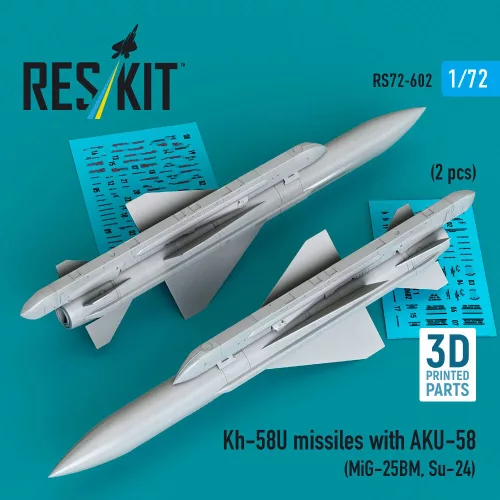 Reskit - Kh-58U missiles with AKU-58 (2 pcs) (MiG-25BM Su-24) (3D Printed)
