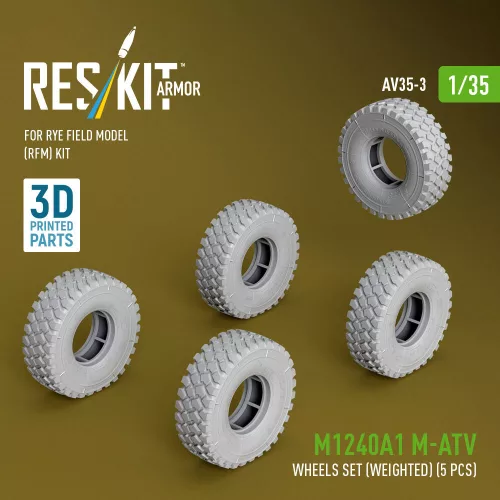 Reskit - M1240A1 M-ATV wheels set (weighted) (5 pcs) for Rye Field Model (RFM) kit (3D Printed)