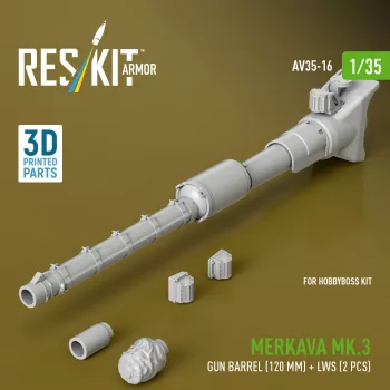   Reskit - Merkava Mk.3 gun barrel (120 mm) + LWS (2 pcs) for HobbyBoss Kit (3D Printed)