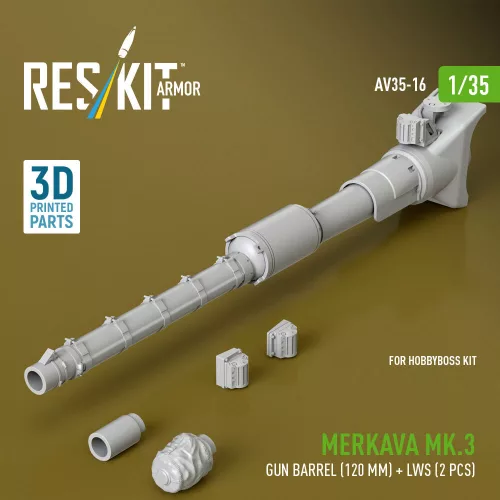 Reskit - Merkava Mk.3 gun barrel (120 mm) + LWS (2 pcs) for HobbyBoss Kit (3D Printed)