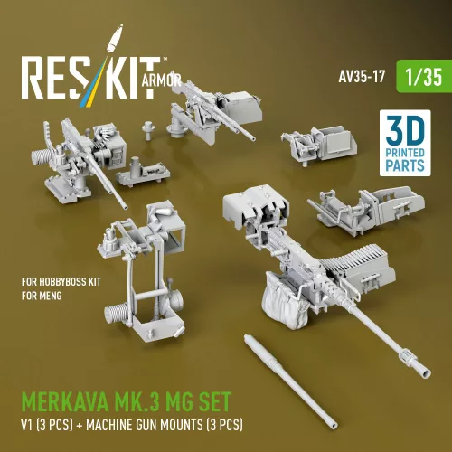 Reskit - Merkava Mk.3 MG set V1 (3 pcs) + machine gun mounts (3 pcs) for Meng/HobbyBoss kit (3D Printed)